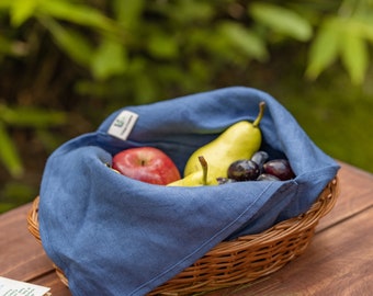 Marineblaue Hanf Leinen Bento Bag, Bento Bag aus 100 % Hanfstoff, Brotbeutel, Obstbeutel