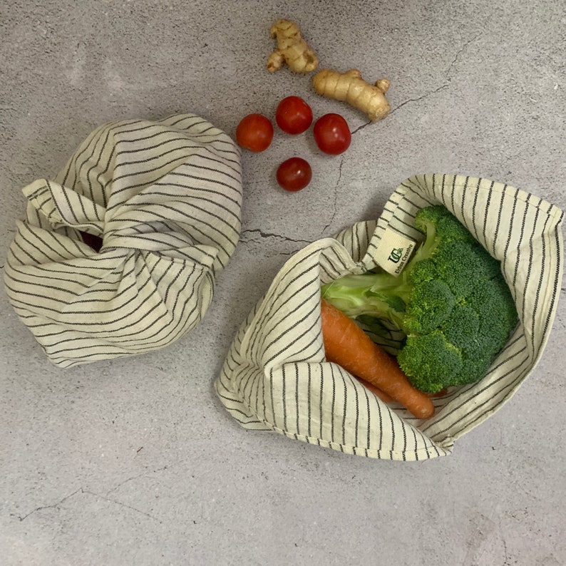 Organic Cotton Bento Bag, Bento Wrap in Indian heirloom cotton in assorted sizes and patterns Black Lines