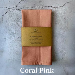Organic Cotton Tea Towel, Kitchen Towel, dish cloth in 100% certified Organic Cotton in natural plant based dyes (18" x 27") Coral Pink