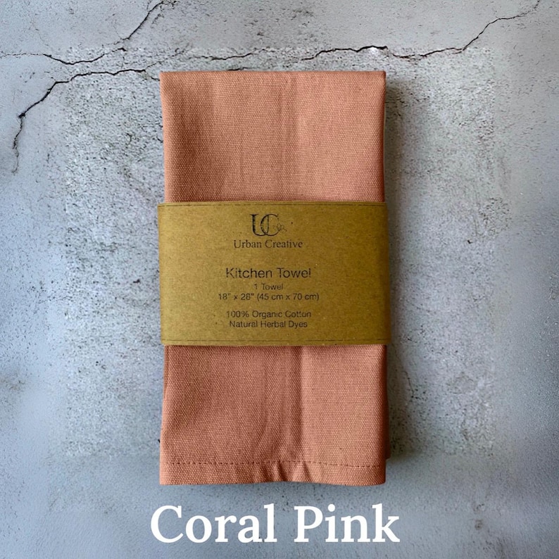 Organic Cotton Tea Towel, Kitchen Towel, dish cloth in 100% certified Organic Cotton in natural plant based dyes (18" x 27") Coral Pink