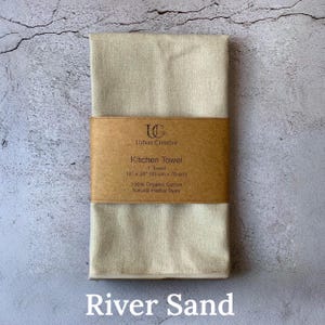 Organic Cotton Tea Towel, Kitchen Towel, dish cloth in 100% certified Organic Cotton in natural plant based dyes (18" x 27") River Sand