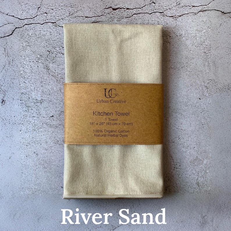 Organic Cotton Tea Towel, Kitchen Towel, dish cloth in 100% certified Organic Cotton in natural plant based dyes (18" x 27") River Sand