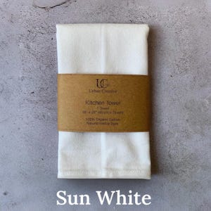 Organic Cotton Tea Towel, Kitchen Towel, dish cloth in 100% certified Organic Cotton in natural plant based dyes (18" x 27") Sun White