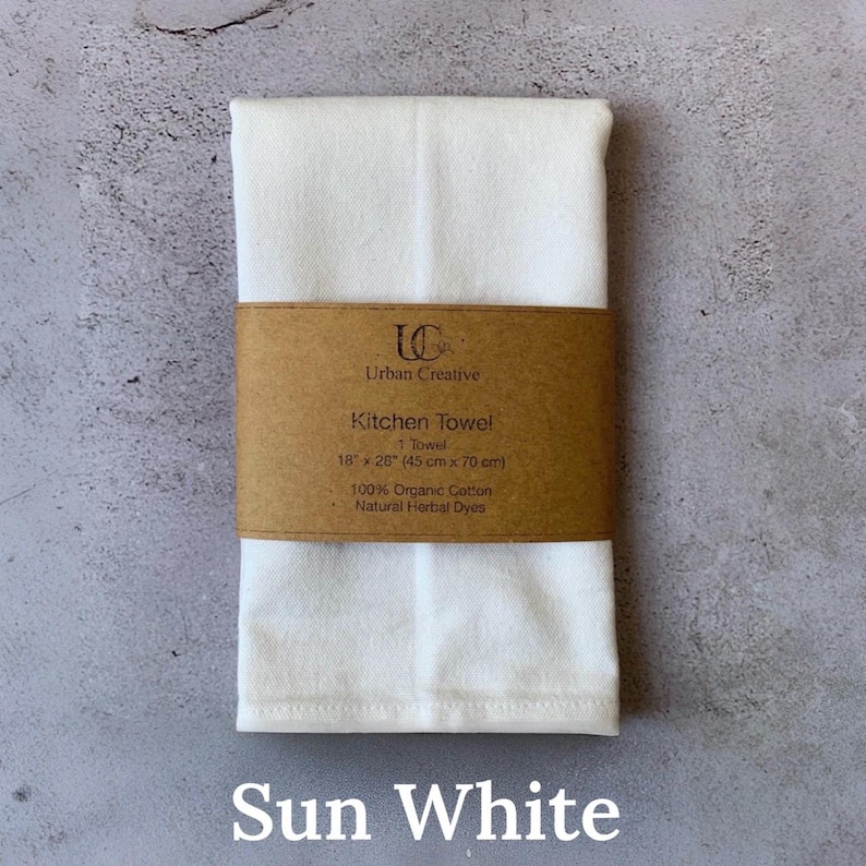 Organic Cotton Tea Towel, Kitchen Towel, dish cloth in 100% certified Organic Cotton in natural plant based dyes (18" x 27") Sun White