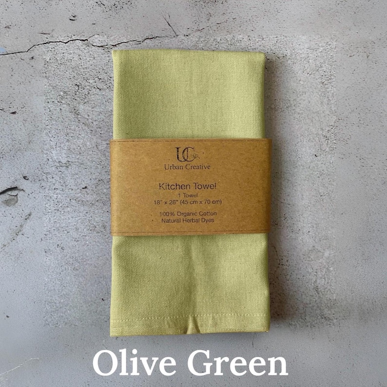 Organic Cotton Tea Towel, Kitchen Towel, dish cloth in 100% certified Organic Cotton in natural plant based dyes (18" x 27") Olive