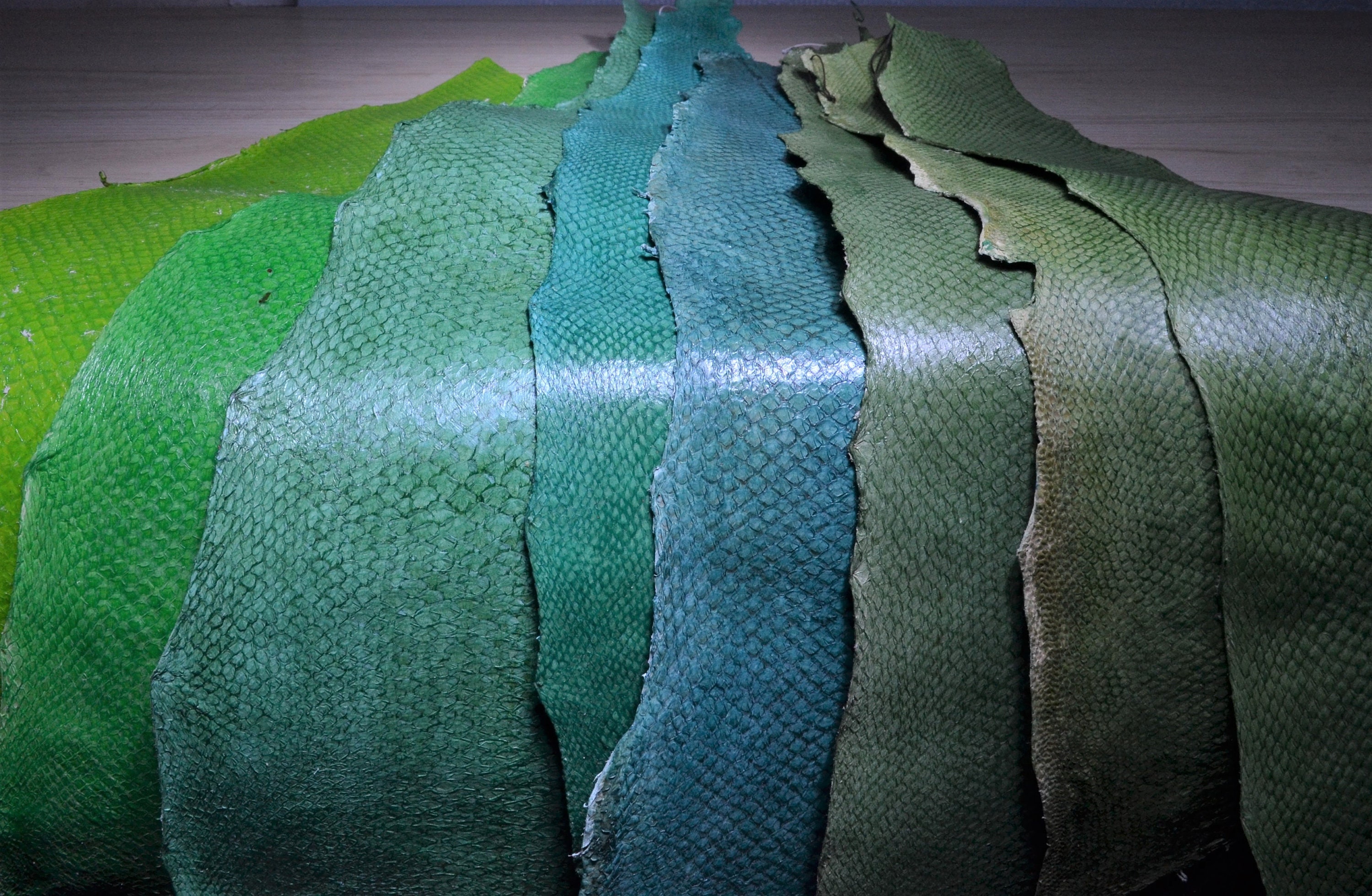 Fish Leather Green Leather Lacquer Finish Salmon Leather Etsy