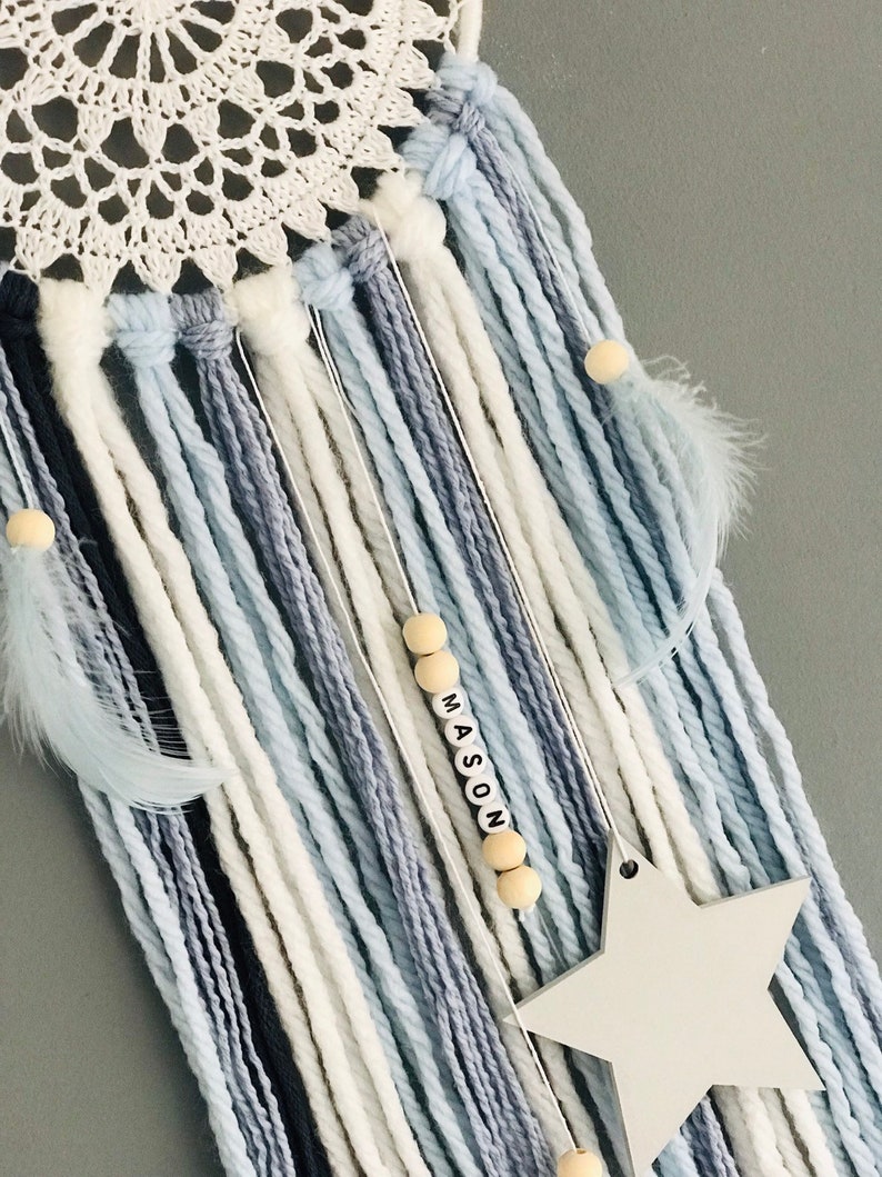 Personalised Baby Boy Blue Dream Catcher Shower Gift Nursery Etsy