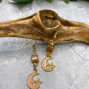 Peach Moons with Gold Jade Earrings