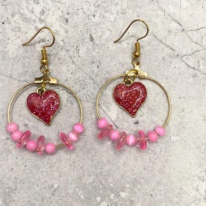 Pink Heart Hoop Earrings