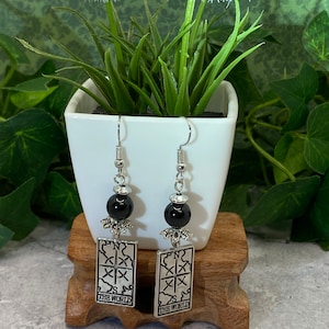 Black Tourmaline the World Silver Tarot Card Charm Earrings