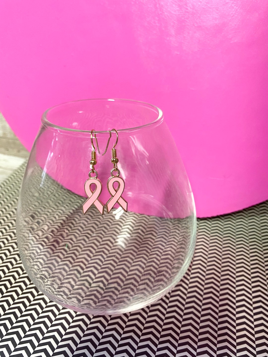 Pink Ribbon Drop Earrings – Breast Cancer Awareness Jewelry, Support Survivor Gift For Women
