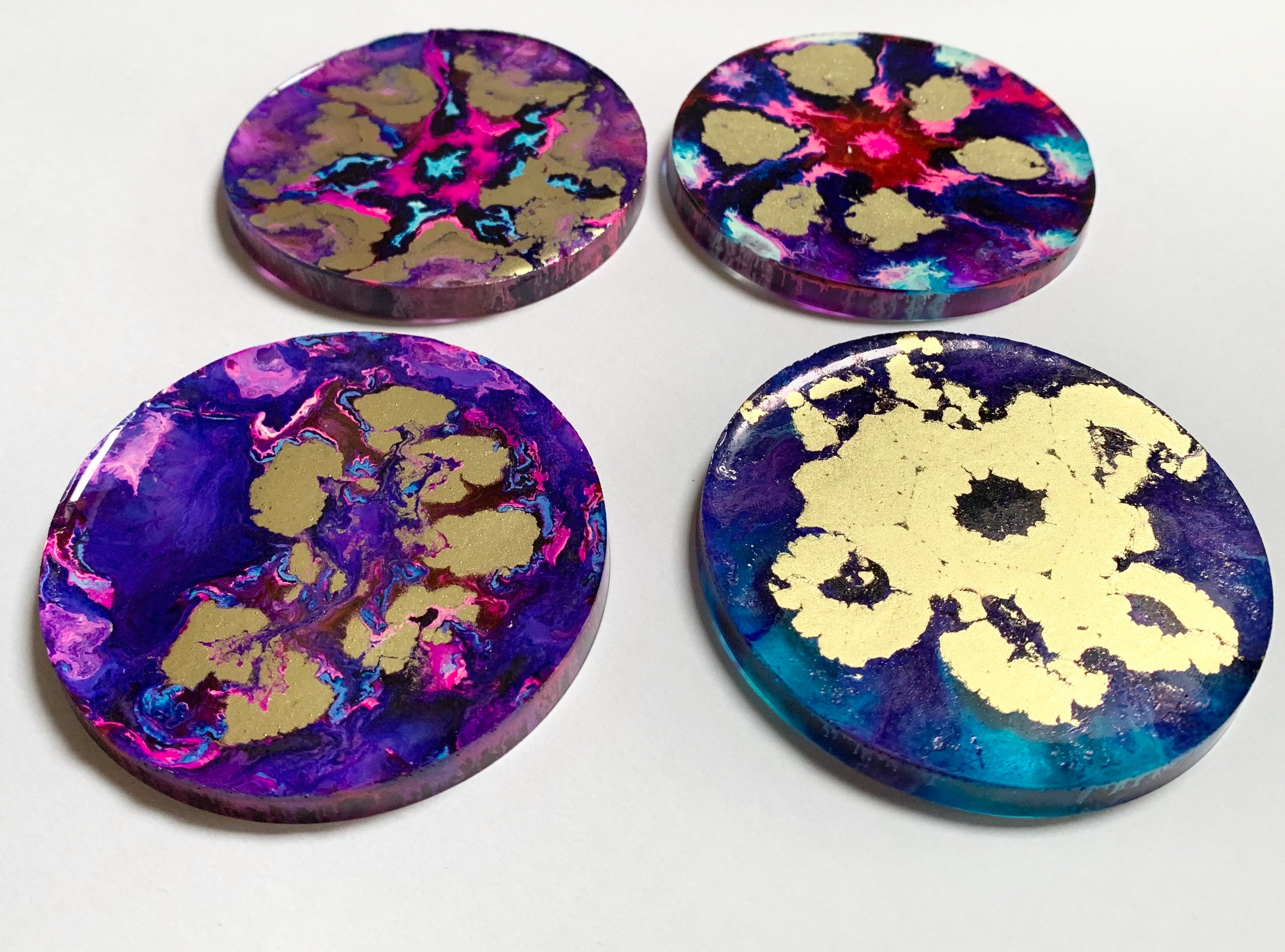 Set of Four Colourful Resin Coasters Etsy