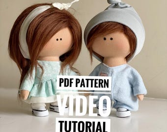 Samouczek PDF Książka z wykrojami do szycia lalek Zrób własną lalkę szmacianą DIY [Twins. Mint]