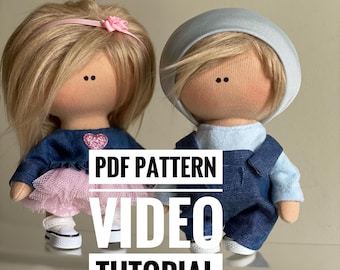 Samouczek PDF Książka z wykrojami do szycia lalek Zrób własną lalkę szmacianą DIY [Twins. Denim]