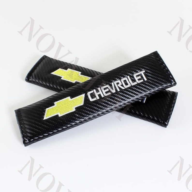 2PCS Carbon Look Embroidery Seat Belt Cover Shoulder Pads for Chevy Chevrolet