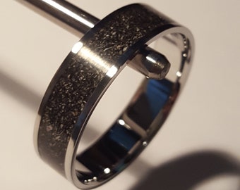 Handmade custom single band memorial ring made from stainless steel and cremation ashes