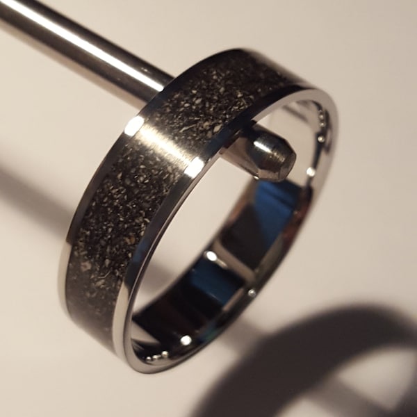 Handmade custom single band memorial ring made from stainless steel and cremation ashes