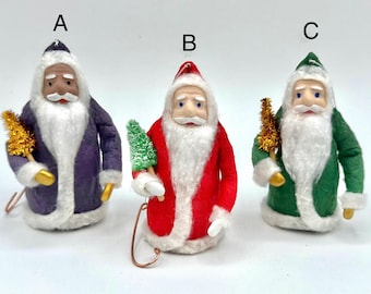 Ornamenti di Babbo Natale fatti a mano in cotone filato di ispirazione vintage, ornamenti di Babbo Natale del vecchio mondo