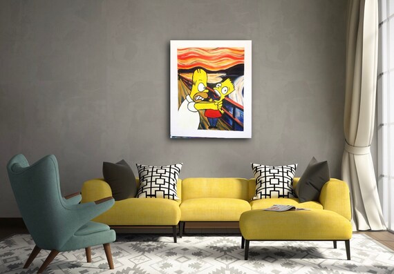 The Simpsons Scream Portrait Pop Art Painting 20x24 Edvard Munch The Scream Painting Cartoon Artwork Homer And Bart Surrealism