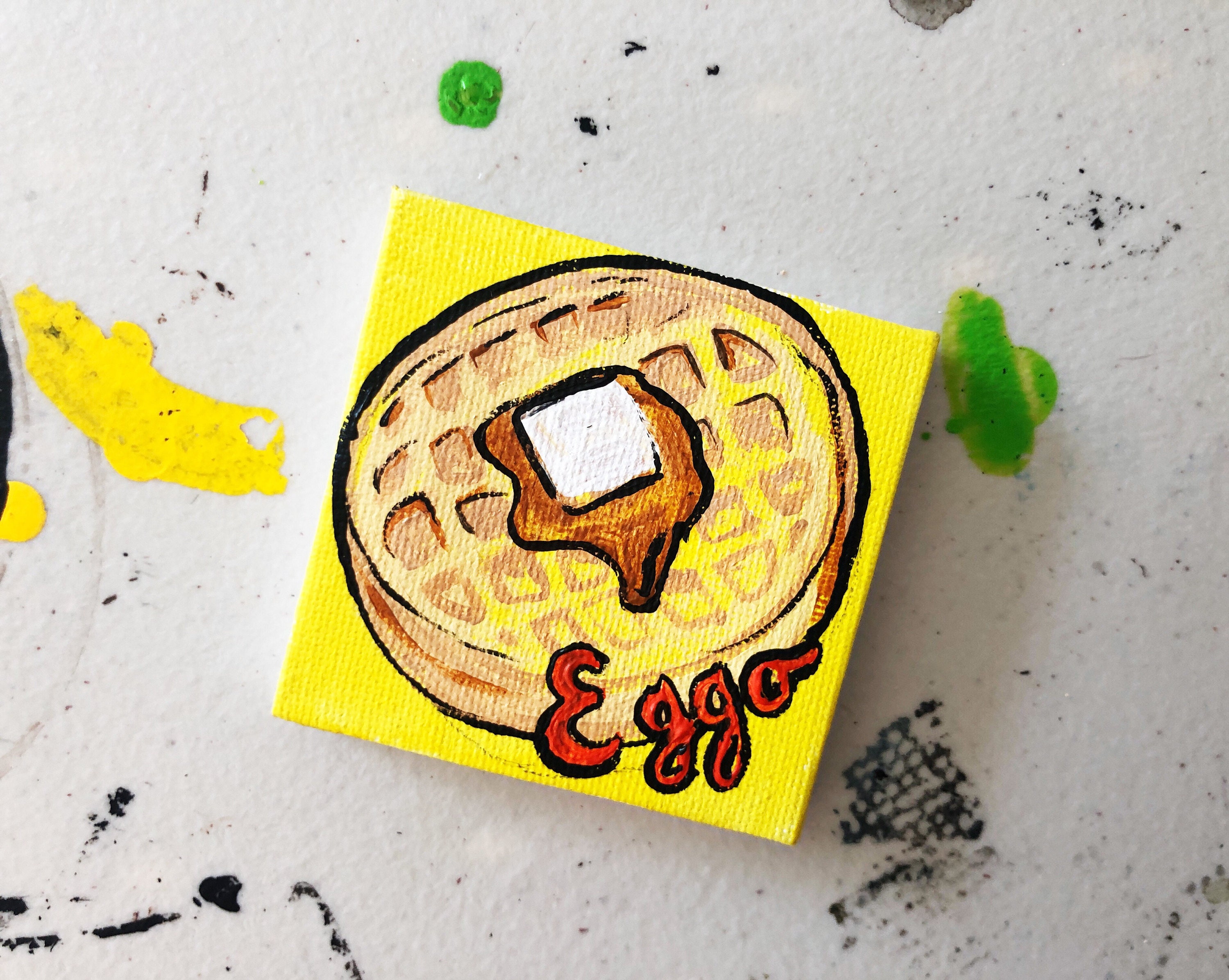 Eggo waffle Stranger Things mini painting 3x3 handpainted Etsy