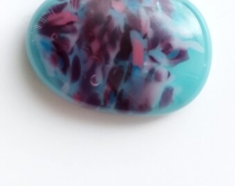 Handmade Fused Glass Turquoise Blue and Purple, Pink Shades Pendant Corrine Thorne Glass Artist great gift idea. Unusual one off pendant.