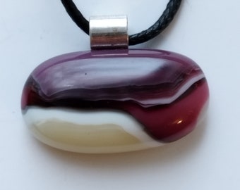 Handmade Fused Glass Pendant Purple and cream oven necklace.  Corrine Thorne Glass Artist great gift idea