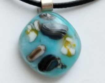 Handmade Fused Glass Pendant Turquoise Blue Corrine Thorne Glass Artist great gift idea