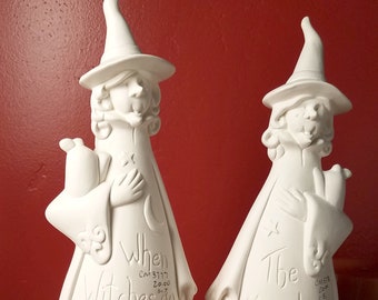 Witches SET of 2 Ceramic Bisque | Fall Decor | Ready to Paint, DIY | FALL