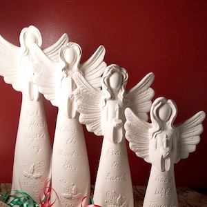 Christmas Verse Angels Ceramic Bisque SET of 4 Hark Glory Peace Good Will Ready to Paint, DIY Christmas image 1