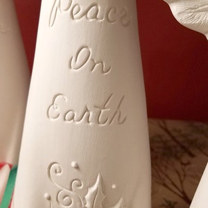 Christmas Verse Angels Ceramic Bisque SET of 4 Hark Glory Peace Good Will Ready to Paint, DIY Christmas image 4