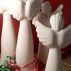 Christmas Verse Angels Ceramic Bisque SET of 4 Hark Glory Peace Good Will Ready to Paint, DIY Christmas image 8