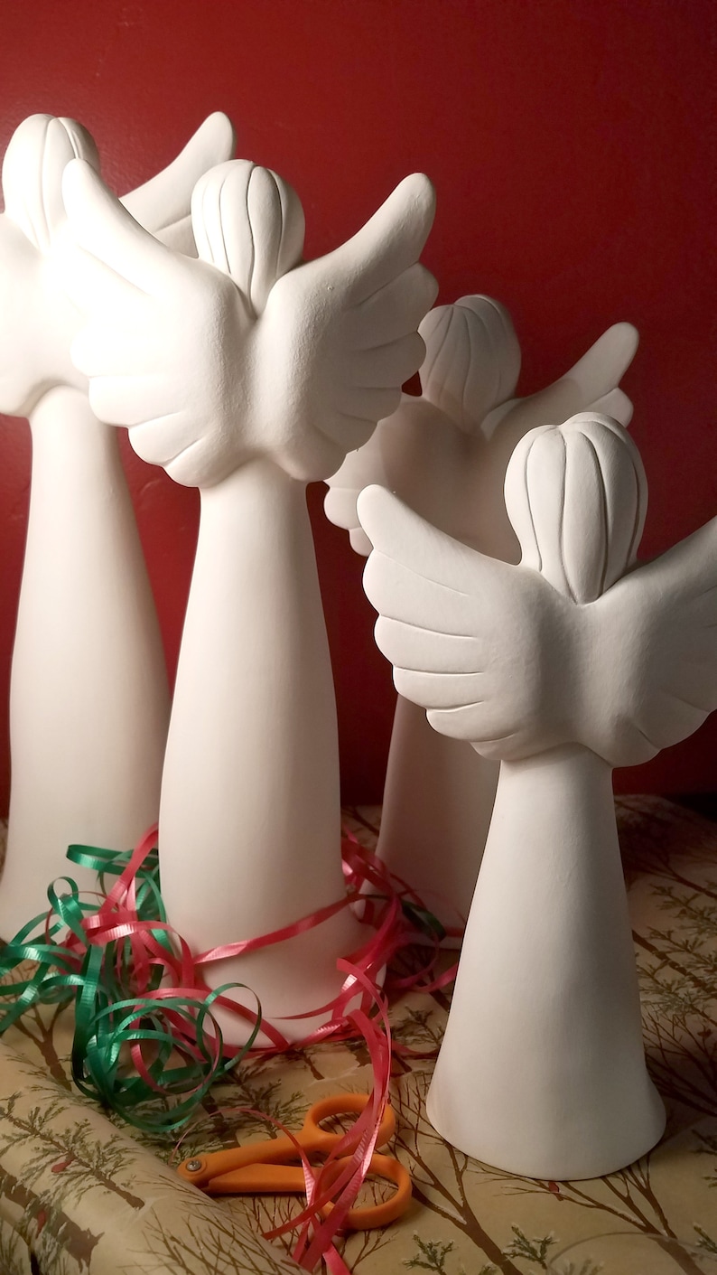 Christmas Verse Angels Ceramic Bisque SET of 4 Hark Glory Peace Good Will Ready to Paint, DIY Christmas image 8