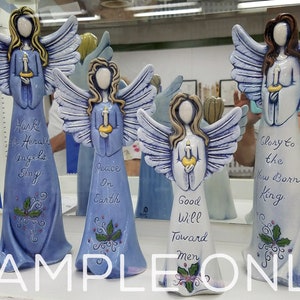 Christmas Verse Angels Ceramic Bisque SET of 4 Hark Glory Peace Good Will Ready to Paint, DIY Christmas image 9