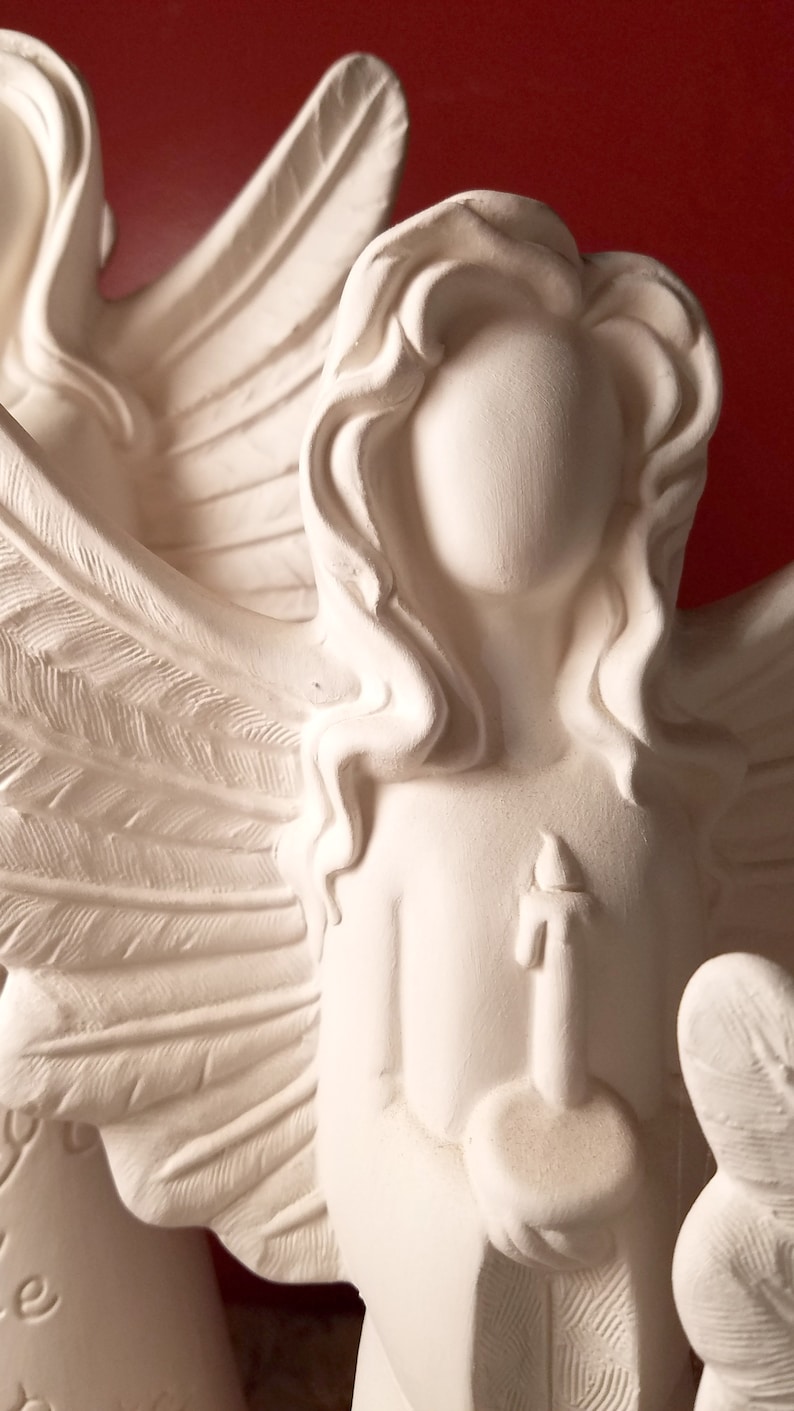 Christmas Verse Angels Ceramic Bisque SET of 4 Hark Glory Peace Good Will Ready to Paint, DIY Christmas image 3