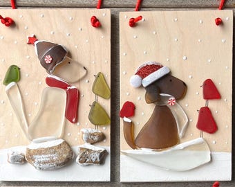 Sea Glass Dog Ornament, Beach Glass Dog Ornament