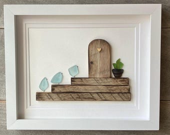 Sea Glass Bird Art, Coastal Wall Decor, Rustic Home Decor, Bird Lover Gift (9x11)