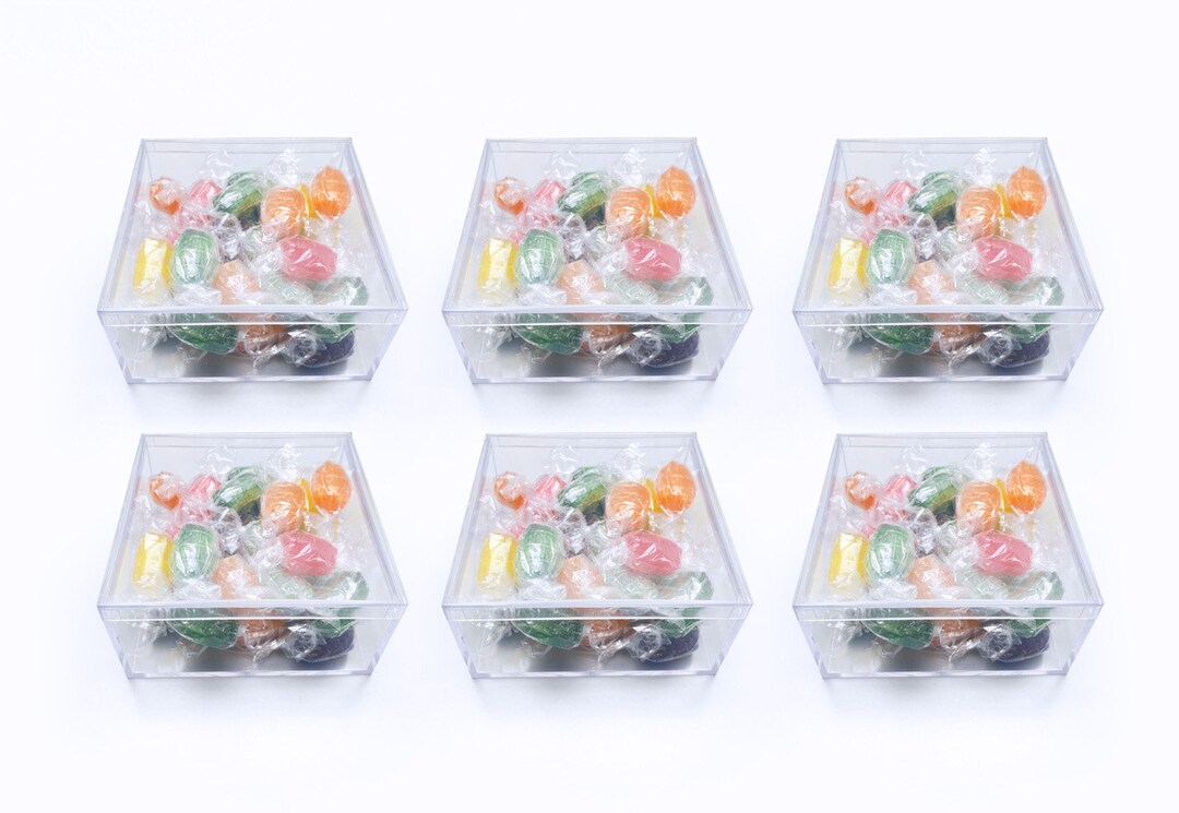 Clear Plastic Fruit Barrel Candy Gift Box 4 Square X 2 Tall 6 Boxes per
