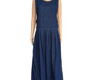 Pierre Cardin vintage Denim Dress Drop Waist Button Down Side Boho Style size M