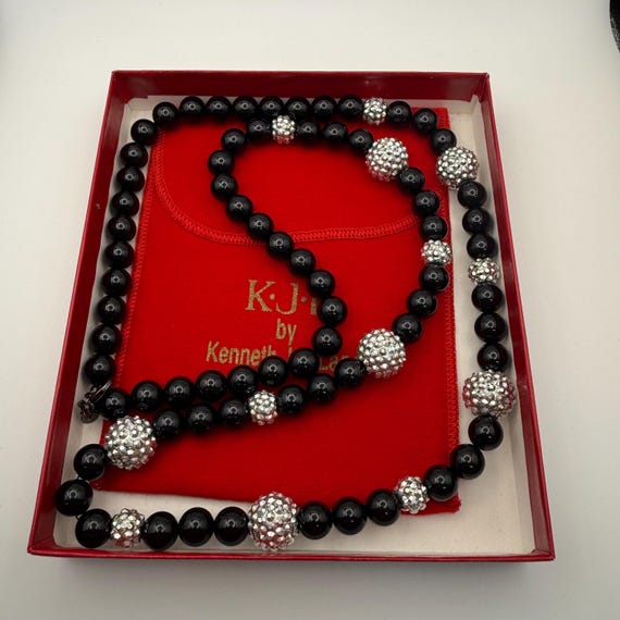 Kenneth Jay Lane Necklace Black Beads Rhinestone … - image 1