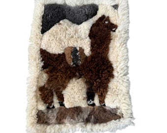 Vintage Peruvian Alpaca Wool Large Tapestry Rug/Hanging Wall Art, 22x32”
