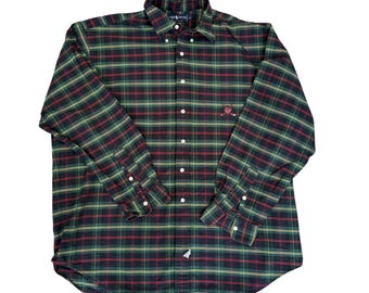 Camicia vintage Ralph Lauren Polo Golf Crest a quadri con bottoni, taglia XL da uomo, 100% cotone.