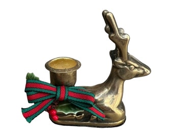 Brass Christmas Sitting Reindeer Deer Candle Holder Vintage Home Decor Holiday