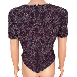 Adrianna Papell Boutique Glass Beaded Silk Short Sleeve Top blouse sz 8 vintage image 2