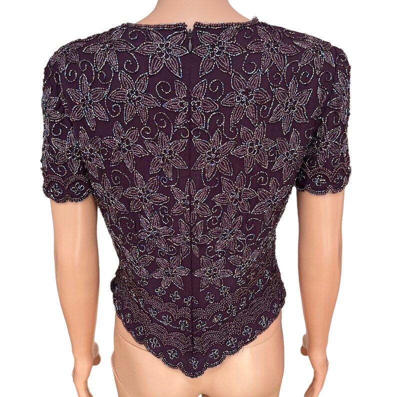 Adrianna Papell Boutique Glass Beaded Silk Short Sleeve Top blouse sz 8 vintage image 2