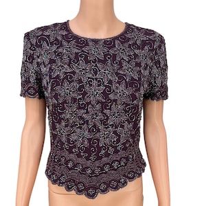 Adrianna Papell Boutique Glass Beaded Silk Short Sleeve Top blouse sz 8 vintage image 1