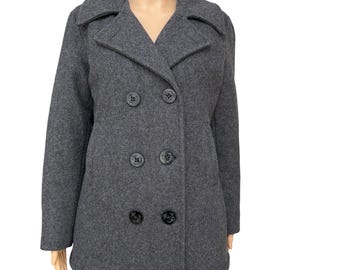 Abrigo militar vintage de lana estilo guisante de la Marina de los EE. UU. para dama, talla S, gris