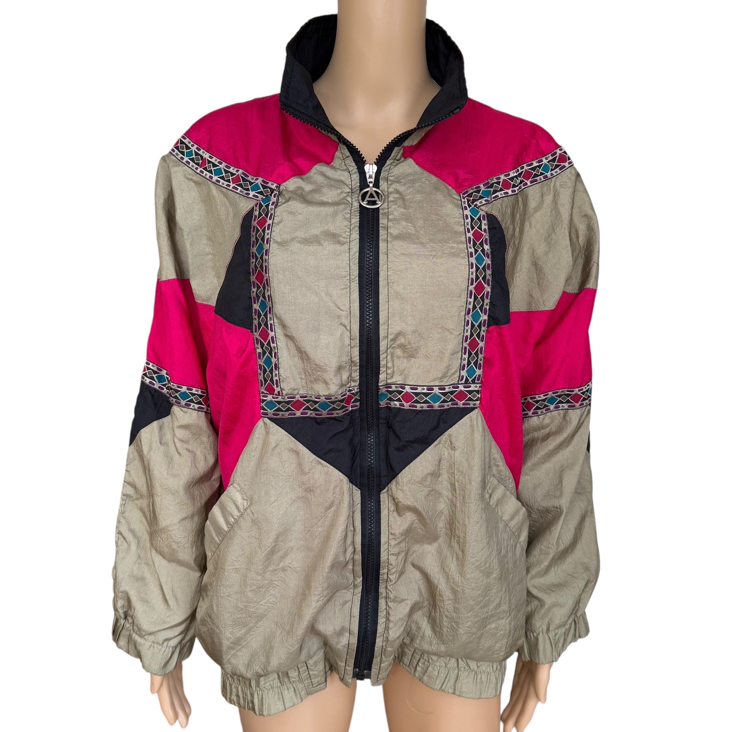 Adolfo Sport Vintage 80s Track Jacket Women Gold and Pink Full Zip