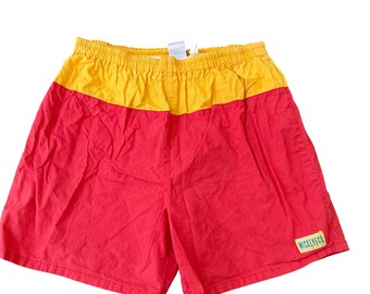 Bañador corto vintage Mickey & Co para hombre con cordón ajustable, color rosa y amarillo, talla M