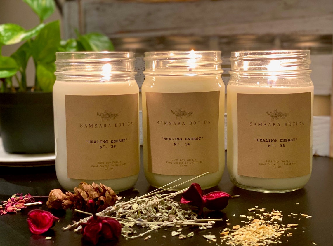 Healing Candle Positive Energy Candle Crystal Infused Etsy