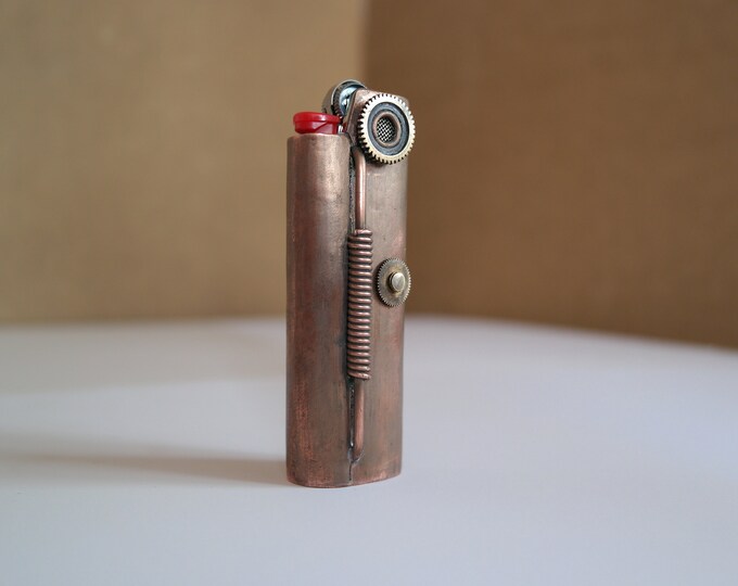 Steampunk Custom Lighter Case, Handcrafted Pure Copper Lighter, BIC